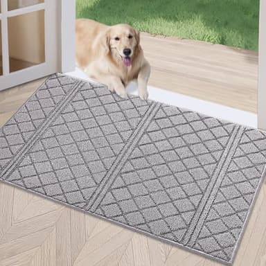 REFETONE Indoor Doormat, Front Back Door Mat 20"x32" Rubber Backing Non Slip Mats, Absorbent Resist Dirt Entrance Rugs for Entryway, Washable Low-Profile Inside Floor Mat for Muddy Wet Shoes, Grey - Image 1
