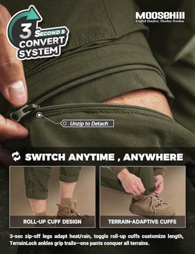 Moosehill Men's-Hiking-Pants Convertible Quick-Dry Water-Resistant Lightweight Zip-Off Outdoor with 5 Deep Pockets - Image 6