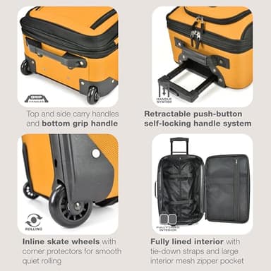 U.S. Traveler Rio Fabric Expandable Carry-on Luggage, Rolling Suitcase, Orange, 2 Wheel Set - Image 3