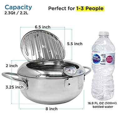 KOMONG Deep Fryer Pot (°F), Japanese Tempura Small Deep Frying Pot with Fahrenheit Thermometer, 304 Stainless Steel Deep Fryer with Oil Draining Rack for Tempura chips, Fries, Fish, and Chicken - Image 5