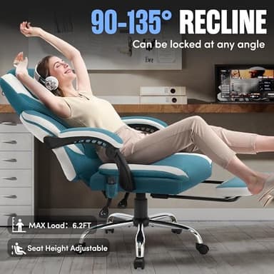 Massage Office Chair with Footrest,6-Point Vibration & Heat Executive Office Chairs,500LBS Big and Tall Fabric Office Chair,Ergonomic Desk Chair for Heavy People,Recliner with Padded Armrest,Bluewhite - Image 6
