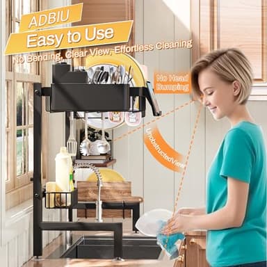 ADBIU Over The Sink Dish Drying Rack (Expandable Height and Length) Snap-On Design 2 Tier Large Dish Rack - Image 7
