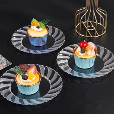 U-QE 100 Pieces Clear Plastic Plates-6 Inch Plastic Dessert Plates Disposable - Washable & Reusable - Premium Hard Clear Plates Fancy Disposable Heavy Duty Plastic Plates for Party,Weddings and Events - Image 8
