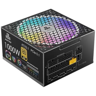 Auotac 1000W Fully Modular Power Supply 80+ Gold Certified with 12V-2x6 Cable – ATX 3.1 & PCIe 5.1 Compliant, 140mm RGB Low-Noise Smart Fan, 105℃-Rated Capacitors, Black - Image 2