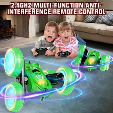 SAUFTTI Remote Control Car, Gesture Sensor RC Stunt Cars Toys for Kids Age 6 7 8 9 10 11 12+ Years Old, Double-Sided 360° Rotating 4WD RC Drift Truck for Boys Girls Birthday (Green) - Image 3