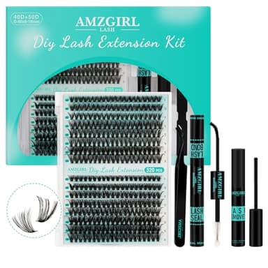 Lash Extension Kit 320Pcs,DIY Individual Lashes Clusters Kit,Lash Bond And Seal,Lash Remover For Eyelashes Extensions,Lash Applicator Tool For False Eyelash Cluster Kit At Home(40D50D,D-Mix9-16mmKit) - Image 1