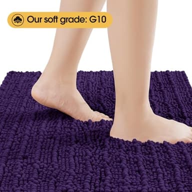 ACCUMTEK Upgrade Extra Large Dark Purple Bathroom Rug Set 3 Pieces Ultra Soft, Thick Absorbent Bath Mats, Non Slip Chenille Toilet Mat for Bathroom, Bedroom, Kitchen, Eggplant - Image 3