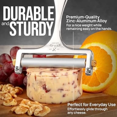 Zulay Kitchen Stainless Steel Wire Cheese Slicer - Adjustable Hand Held Cheese Cutter with 2 Extra Wires - Premium Cheese Shaver for Mozzarella, Cheddar, Gruyere - Cheese Cutter with Wire (Silver) - Image 8