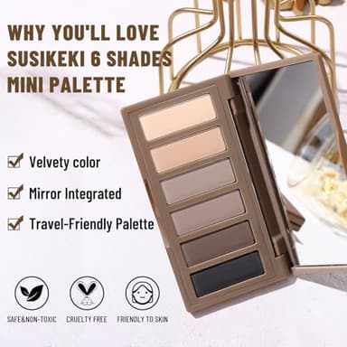 SUSIKEKI 6 Colors Mini Eyeshadow Makeup Palette Neutral Nude Smoky Eye Shadow Taupe & Brown Matte Make Up Pallet with Mirror Highly Pigmented Long Lasting Waterproof Travel Size Gift Kit 01 - Image 4