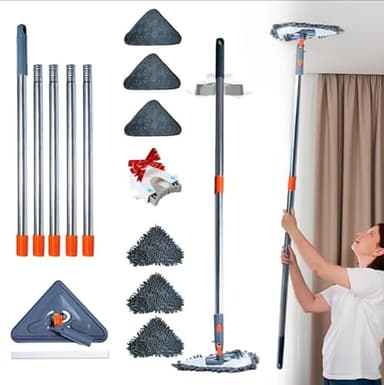 Generic Sekundoj Wall Cleaning Mop with Long Handle 85 inches, Wall Cleaner Kit with 6 Microfiber Reusable Mop, Wall Cleaner Multifunctional, Gray - Image 1