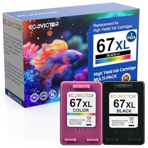 EcoVictor Remanufactured 67XL Ink Cartridge Replacement for HP Ink 67 XL HP67XL Black and Color Combo 2 Pack for DeskJet 4155e 2755e 2700 2700e 4100 4100e 2320 Envy 6000 6055 6400 6055e 6455e Printer - Image 1