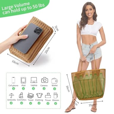 KALIDI Reusable Grocery bag, 2 Packs Large Tote Bag 15"X16" Durable Mesh Foldable Daily Utility Shopping Laundry BAG - Image 5