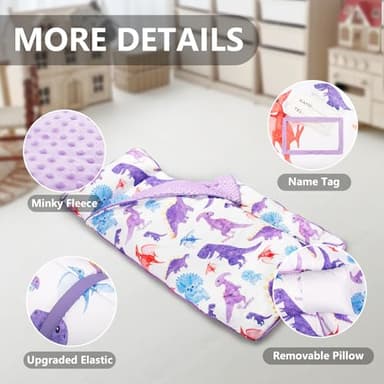 Primlect Thickened Toddler Nap Mat with Removable Pillow and Minky Blanket, Extra Large 55''x35'' Sleeping Bag, Washable, Roll up, Perfect for Daycare, Preschool, Kindergarten, Boys and Girls Dinosaur - Image 6