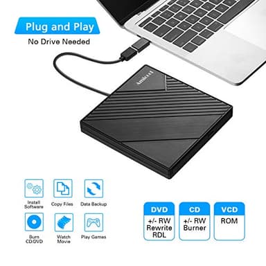 Amicool External DVD Drive USB 3.0 USB C CD Burner CD/DVD +/-RW Optical Drive, Slim Portable DVD CD ROM Rewriter Writer Duplicator for Laptop Desktop PC Windows 11/10/8/7 MacBook Mac Linux OS Apple - Image 2