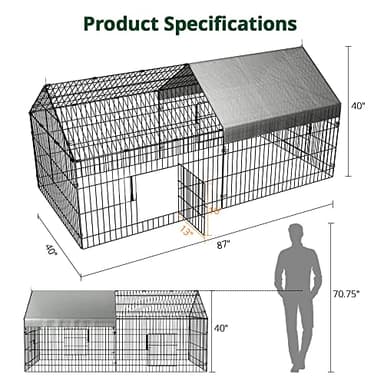 PawGiant Chicken Coop 86"×40" Chicken Run Pen for Yard with Cover Outdoor Metal Portable Chicken Tractor Cage Enclosure Crate Outside for Small Animals Duck Rabbit Hen - Image 5