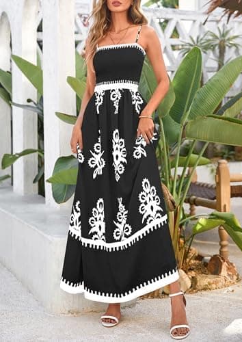 PRETTYGARDEN Summer Dress for Women 2025 Floral Sundress Spaghetti Strap Flowy Beach Vacation Boho Maxi Dresses (Black White Floral,Large) - Image 5