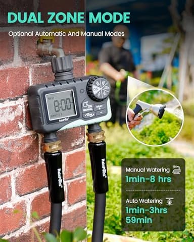 RAINPOINT Sprinkler Timer 2 Outlet, Water Timer for Garden Hose, Programmable Drip Irrigation Timer for Yard Outdoor Watering, Rain Delay/Manual/Automatic System Controller 2.5" LCD, V2, 2023 Release - Image 7