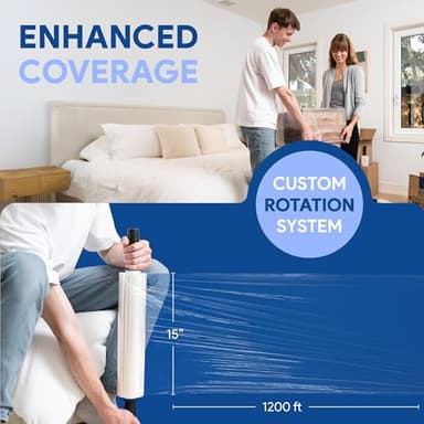 International Plastics Co. 15" Plastic Stretch Film Wrap with Extended Handles 1200ft Each 500% Stretch Clear Cling Durable Adhering Packing Moving Packaging Heavy Duty Shrink - Image 4