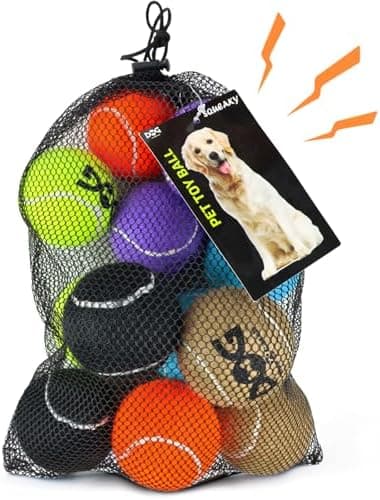 Squeaky Tennis Balls for Dogs - 12 Pack 2.5'' Durable Non-Toxic Outdoor Dog Toys Balls with Mesh Bag, SGS Certified, Colorful Fetch Toys, Medium Large Breeds - Image 3