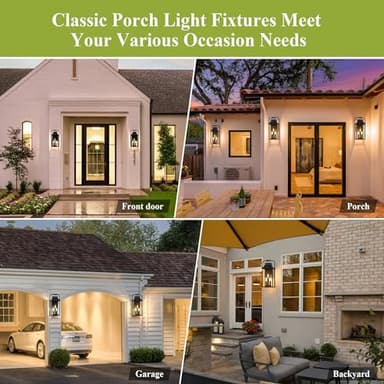 [Upgraded]PARTPHONER Outdoor & Indoor Light Fixture, 3-Lights Front Porch Light Fixtures with E12 Sockets & Glass Shade Anti-Rust Waterproof Black Wall Mount Lantern Sconce for House Gate Garage Patio - Image 7
