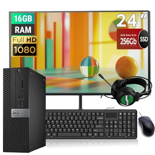 Dell OptiPlex 3420 SFF PC Desktop Computer, with 24" FHD(1920x1080) Monitor, RGB Headphone, Intel i5-6500, 16GB DDR4, 256GB SSD, Keyboard&Mouse, USB WiFi, Win10 Pro(Renewed) - Image 1