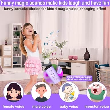 Mini Karaoke Machine for Kids & Adults, Kids Toys for Girls & Boys Gifts, Bluetooth Speaker with 1 Wireless Microphone for Kids Adults Toddler Girls Home Party Birthday Gifts Purple - Image 2
