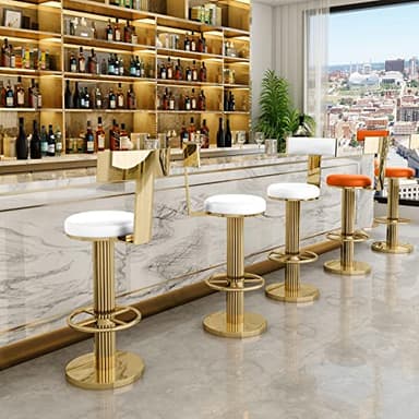 FUNROLUX Counter Height Bar Stools with Back, Modern Adjustable Height Barstools Swivel Bar Chairs with Polished Gold Stainless Steel Legs and Comfortable Cushion for Kitchen Island Counter (White) - Image 9