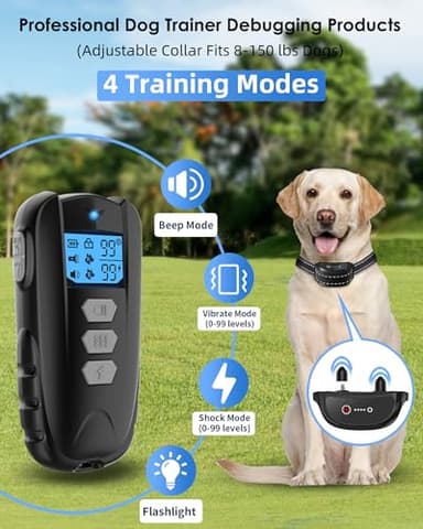 Dog Training Collar with Remote - Waterproof Shock Collar for Dogs Adjustable Levels (1-99) Beep Vibration Shock Flashlight Rechargeable Dog E Collar for Training Small Medium and Large Dogs Black - Image 2