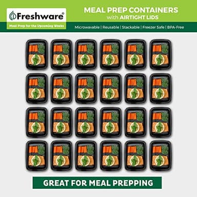 Freshware Meal Prep Containers [50 Pack] 1 Compartment with Lids, Food Storage Containers, Bento Box, BPA Free, Stackable, Microwave/Dishwasher/Freezer Safe (28 oz) - Image 3