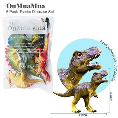 OuMuaMua Dinosaur Toys, Plastic Dinosaur Figure Set, Ideal Education Toys for Kids and Toddler, Including T-Rex, Stegosaurus, Monoclonius, 6 to 7 Inch Large Size, 6 Pack - Image 3