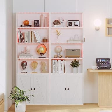 IRONCK Tall Bookcase with LED Lights, 70 in Industrial Bookshelves and Bookcases with Doors, 6 Shelf Display Storage Shelves Floor Standing for Home Office, Living Room, Bedroom - Image 2