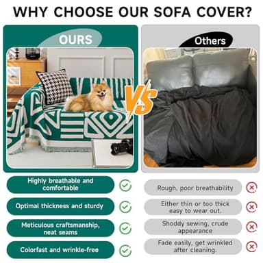 VClife Boho Couch Cover Sectional Sofa Cover for Dog Breathable Chenille Couch Covers for 2 Cushion Couch Sofa, Washable Dark Green White Geometry Loveseat Cover Slipcover with Tassel 71"X102" - Image 4