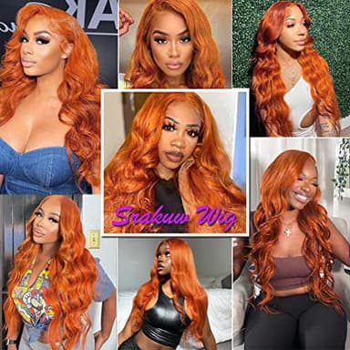 26 Inch 13X4 Orange Ginger Lace Front Wigs Pre Plucked Body Wave Wig Brazilian Colored Virgin Wigs for Black Women Invisible HD Lace Frontal Wig Human Hair 180 Density - Image 6