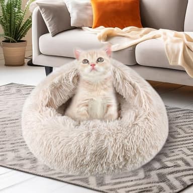 FORMYCATIE Cat Beds for Indoor Cats,Cat Cave for Puppy and Kitty,Calming Small Dog Bed for Small Dogs with Cover Cave,Cozy Warming Fluffy Washable Anti-Slip Pet Sleeping Bag(20 * 20inch,Beige) - Image 6