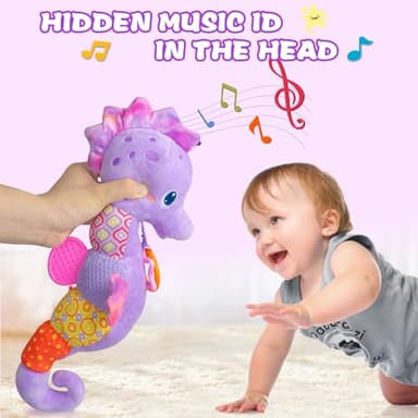 Fuzqq Baby Girl Toys 0-6 Months,Musical Stuffed Animal Plush Toy with Rattle,Soft Newborn Toy for 0 3 6 9 12 Months Girls,Baby Girl Gift,Purple - Image 3