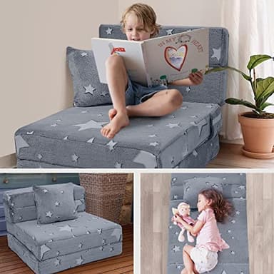 MeMoreCool Glow Star Pattern Tri-Fold Sofa Bed for Kids, Foldable Futon Chair and Floor Couch, Convertible Trifold Mattress for Playroom - Image 8