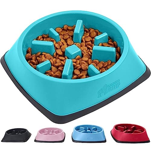 Gorilla Grip Slip Resistant Slow Feeder Dog Bowl,4 Cups,Slows Down Pets Eating,Prevents Overeating,Feed Small&Large Breed Puppy,Puzzle Design,Dogs Pet Bowls for Dry&Wet Food,Turquoise,4 Cup. - Image 1
