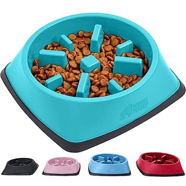 Gorilla Grip Slip Resistant Slow Feeder Dog Bowl,4 Cups,Slows Down Pets Eating,Prevents Overeating,Feed Small&Large Breed Puppy,Puzzle Design,Dogs Pet Bowls for Dry&Wet Food,Turquoise,4 Cup. - Image 1