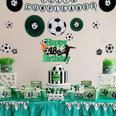 BEISHIDA Football Soccer Cake Topper Happy 18th Birthday Cake Topper Football Soccer Sport Themed Cake Decorations Glitter Cake Decoration 18th Cake Toppers for Boys Men Birthday Party Supplies - Image 6