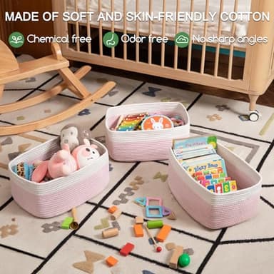 OIASKET Storage Baskets for Organizing 3 Pack, Woven Baskets for Shelves, Closet Organizer Bins Empty Gift Basket Toy Storage for Toys, Books, Towels, Clothes, 15"x11.42"x6.7", Pink - Image 3