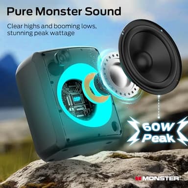 Monster Musicbox Bluetooth Speaker, 60W Loud Portable Wireless Speaker with Dynamic RGB Lighting, Speakers for Outdoor Indoor, Stereo Sound, 12H Playtime, IPX5 Water Resistant, Supports TF Card, AUX - Image 2