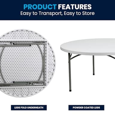 Flash Furniture 5' Round All-Occasion Plastic Folding Event Table for Parties and Trade Shows, Folding Banquet Table for Indoor/Outdoor Events, White - Image 9