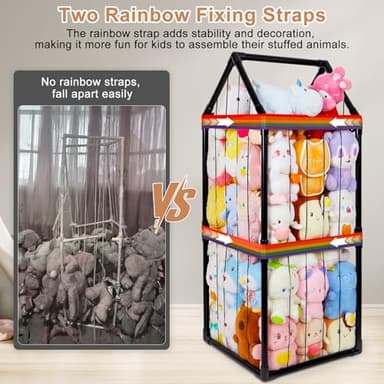 Basumee Stuffed Animals Storage Zoo Kids Plushies Storage Stuffed Animals Holder with Two Rainbow Straps PVC Tube Stuffy Toy Storage Organizer for Girls Boys Nursery Playroom Room Bedrooms, Black - Image 5