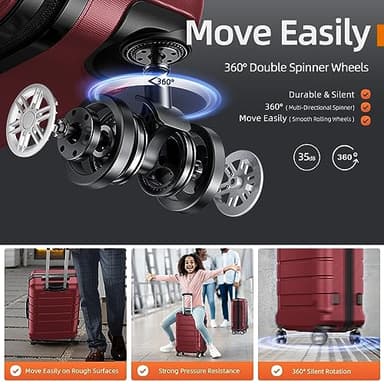 SHOWKOO Luggage Sets Expandable PC+ABS Durable Suitcase Double Wheels TSA Lock Red - Image 3