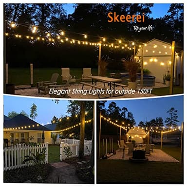 Skeerei Outdoor String Lights Waterproof 150FT Patio Lights with Shatterproof 2700K Plastic Bulbs String Lights for Outside Bistro Gazebo Pergola Café Market Lights, 3-Pack - Image 6