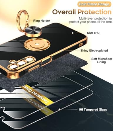 LeYi for Samsung A15-5G Case: with [2 Pack] Tempered Glass Screen Protector 360° Rotatable Ring Holder Magnetic Kickstand, Plating Rose Gold Edge for Galaxy A 15 5G Case, Black - Image 2
