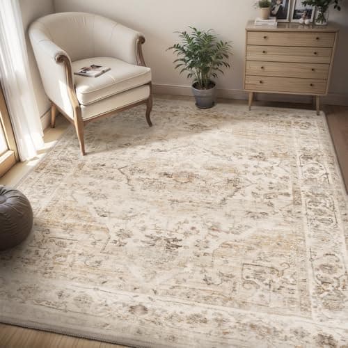 AMOAMI-4X6 Area Rugs for Living Room -Soft Vintage Bedroom Rugs-Non Slip Washable Rug-Throw for Living Room Bedroom Bedside Dining Room Office Beige - Image 1