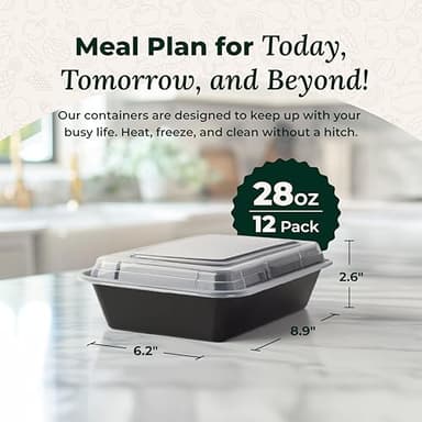 Enther Meal Prep Containers 12 Pack 1 Compartment Single Lids Food Storage Bento BPA Free | Stackable | Reusable Lunch Boxes, Microwave/Dishwasher/Freezer Safe Portion Control (28 oz) - Image 3