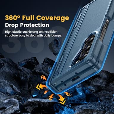 Caka for Samsung Galaxy Z Fold 6 Case [Thinner S Pen Holder] [Hidden Kickstand] [Hinge Protection] [Screen Protector] Full Body Hard Shockproof Phone Cover with Anti-Slip Textured for Fold6 - Blue - Image 7