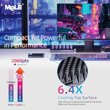 MeLE Mini PC Cyber X1 - N150 Fanless PC, 16GB RAM, 512GB Storage, 2.4/5G Wi-Fi, Full-Functional USB-C Mini Computers, 4K Triple Display Desktop on Home, Office, Education, Astrophotography - Image 5